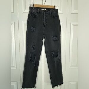 Pacsun Jeans Women's High Rise Straight Leg Raw Hem Grunge Distressed Worn Sz 25